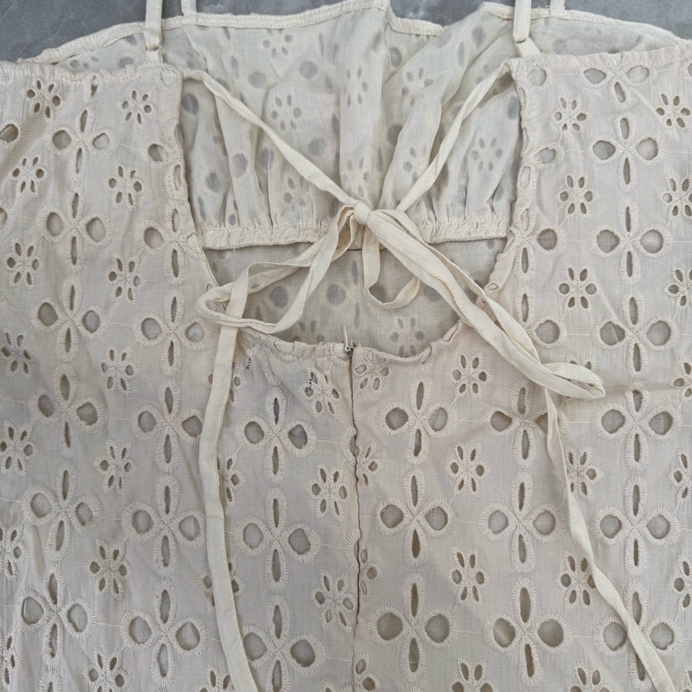 Women’s Nasty Gal Broderie Strappy Frill Hem Eyelet Mini Dress Tie Back Size 12 - Picture 11 of 16